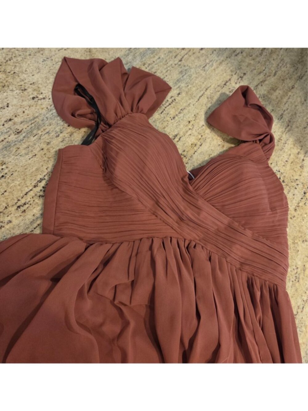 New! Unithorse Size L Burnt Orange Gown Maxi dress Ruched Chiffon Slit - Picture 12 of 16